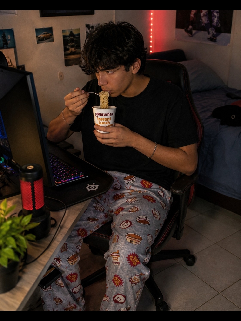 Maruchan Instant Lunch Pajama Pants Men's Large Gray Ramen Print  Sleep Pants